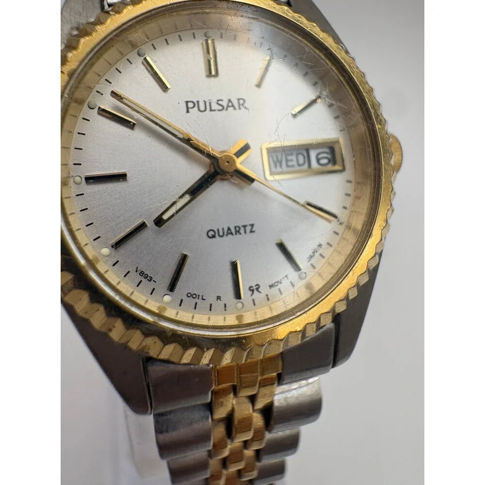 Pulsar ladies Two-Tone Day-Date Quartz Watch V893-0010 vintage